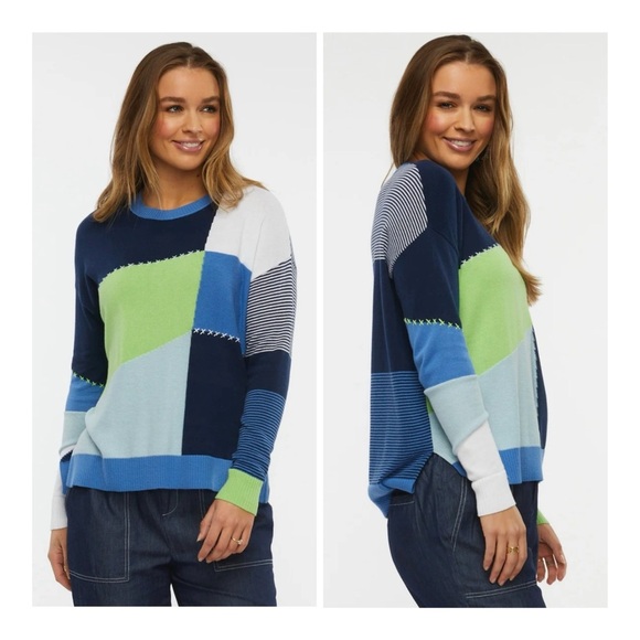 ZAKET & PLOVER Women's XL Colorful Patchwork 100% Cotton Embroidered Sweater - Picture 1 of 13